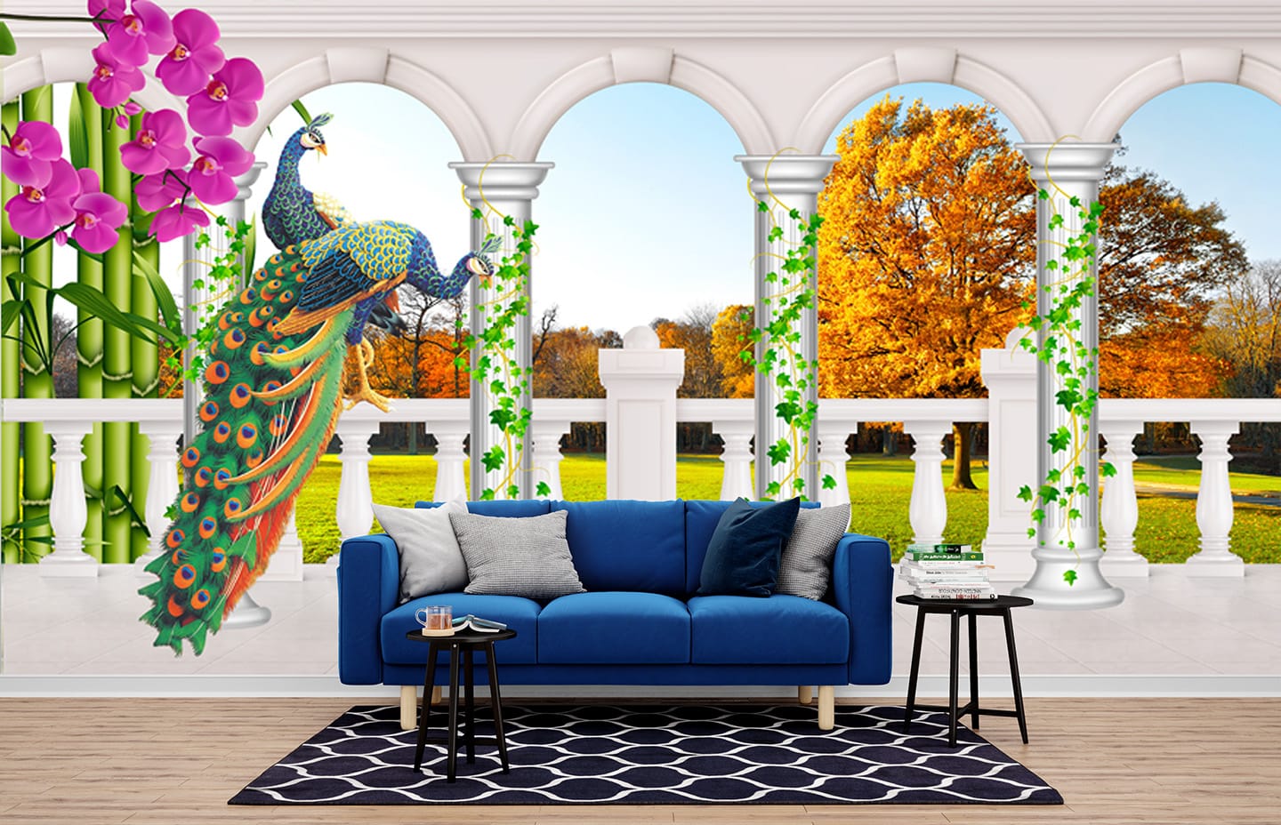 Peacocks Archway Autumn View Wallpaper Peacocks Archway Autumn View Wallpaper | Elegant Nature Wall Decor Nepal | Peacock Wallpaper | Autumn Landscape Mural | Archway Wall Art | Fall Foliage | Custom Mural Print Nepal | Custom Canvas Print Nepal