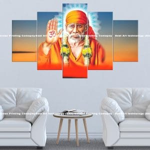 Blessing Sai Baba Canvas Print | Spiritual Art | Shirdi Sai Baba | Blessing Hand | Om Symbol | Guru | Religious Canvas Print | Wallpaper | Home Decor | Custom Canvas Print Nepal | Custom Murals Print Nepal