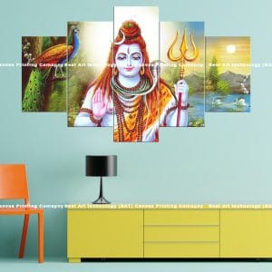 Blessing Shiva Peacock Canvas Print | Hindu Art | Lord Shiva | Blessing Hand | Peacock | Swans | Nature Landscape | Religious Canvas Print | Wallpaper | Home Decor | Custom Canvas Print Nepal | Custom Murals Print Nepal