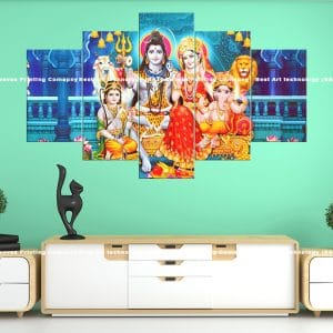 Shiva Family Blessing Canvas Print | Hindu Art | Shiva | Parvati | Ganesha | Kartikeya | Blessing | Divine Family | Auspicious | Religious Canvas Print | Wallpaper | Home Decor | Custom Canvas Print Nepal | Custom Murals Print Nepal