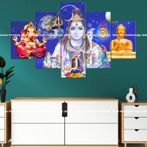 Hindu Deities Cosmic Canvas Print | Religious Art | Shiva | Parvati | Ganesha | Buddha | Cosmic Background | Earth | Stars | Religious Canvas Print | Wallpaper | Home Decor | Custom Canvas Print Nepal | Custom Murals Print Nepal