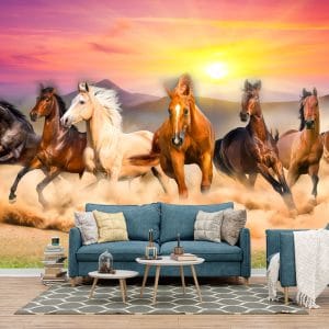 Wild Horses Sunset Gallop Mural Print | Animal Art | Horse Wallpaper | Galloping Horses | Sunset | Wild Animals | Custom Canvas and Murals Print Nepal