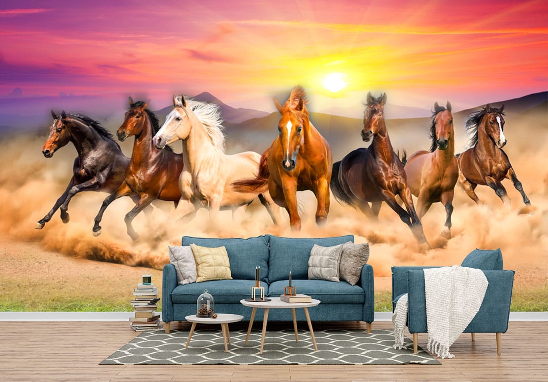 Wild Horses Sunset Gallop Mural Print Wild Horses Sunset Gallop Mural Print | Animal Art | Horse Wallpaper | Galloping Horses | Sunset | Wild Animals | Custom Canvas and Murals Print Nepal