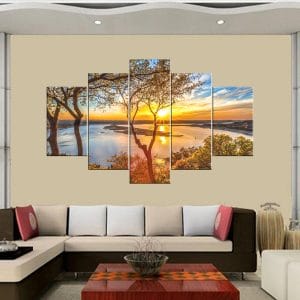 Lake Sunrise Trees Canvas Print | Nature Art | Sunrise Lake Canvas | Silhouetted Trees | Morning Light | Tranquil Scene | Custom Canvas and Murals Print Nepal