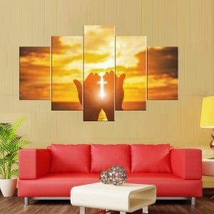 Praying Hands Cross Canvas Print | Religious Art | Hands Praying Canvas | Glowing Cross | Sunset | Sunrise | Faith | Custom Canvas and Murals Print Nepal