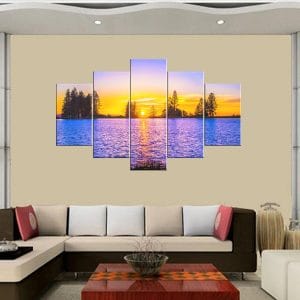 Lake Sunset Reflection Canvas Print | Nature Art | Sunset Lake Canvas | Water Reflection | Silhouetted Trees | Twilight | Custom Canvas and Murals Print Nepal