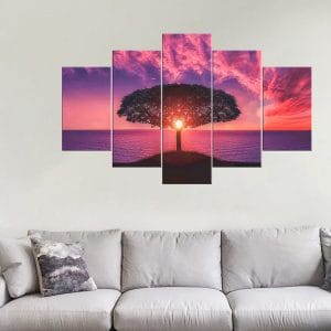 Silhouette Tree Sunset Canvas Print | Nature Art | Tree Silhouette Canvas | Sunset Ocean | Twilight | Peaceful Scene | Custom Canvas and Murals Print Nepal