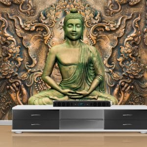 Green Buddha Ornate Mural Print | Religious Art | Buddha Wallpaper | Green Statue | Ornate Carving | Spiritual | Custom Canvas and Murals Print Nepal