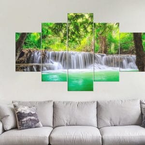 Lush Green Waterfall Canvas Print | Nature Art | Waterfall Canvas | Green Forest | Tropical | Serene Scene | Custom Canvas and Murals Print Nepal