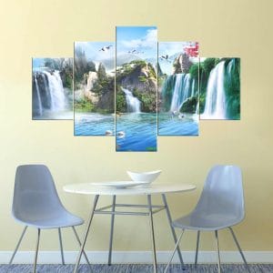 Majestic Waterfall Mountain Canvas Print | Nature Art | Waterfall Canvas | Mountain Landscape | Birds in Flight | Serene Pools | Custom Canvas and Murals Print Nepal