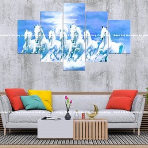 Seven White Horses Sky Canvas Print | Seven Horses | Sky | Clouds | Galloping | Animal Art | Home Decor | Custom Canvas Print Nepal | Custom Murals Print Nepal | Wallpaper Art