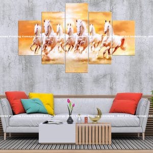 Seven White Horses Sunrise Dust Canvas Print | Seven Horses | Sunrise | Dust | Galloping | Animal Art | Home Decor | Custom Canvas Print Nepal | Custom Murals Print Nepal | Wallpaper Art