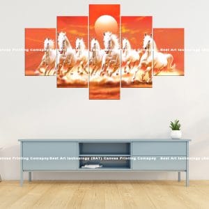 Seven White Horses Sunset Canvas Print | Seven Horses | Sunset | Galloping | Animal Art | Home Decor | Custom Canvas Print Nepal | Custom Murals Print Nepal | Wallpaper Art