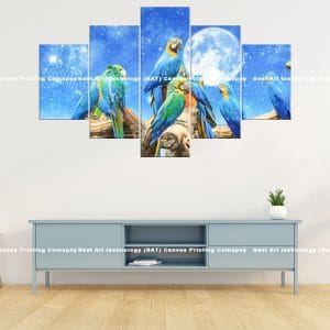 Blue Macaws Moonlight Canvas Print | Blue Macaws | Macaws | Birds | Moonlight | Moon | Night | Animal Art | Home Decor | Custom
