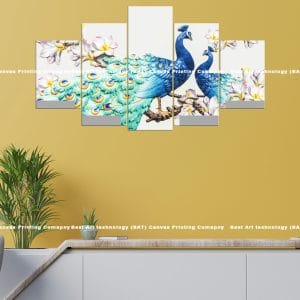 Blue Peacocks Floral Canvas Print | Blue Peacocks | Peacocks | Flowers | Floral | Bird Art | Home Decor | Custom Canvas Print Nepal | Custom Murals Print Nepal | Wallpaper Art