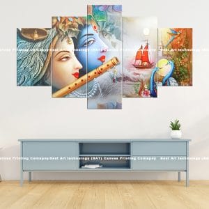 Krishna Radha Boat Canvas Print | Hindu Art | Krishna | Radha | Boat | River | Birds | Temple | Religious Canvas Print | Wallpaper | Home Decor | Custom Canvas Print Nepal | Custom Murals Print Nepal