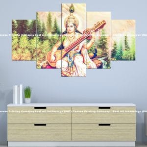 Goddess Saraswati Canvas Print | Hindu Art | Saraswati Veena | Peacock | Knowledge | Music | Arts | Religious Canvas Print | Wallpaper | Home Decor | Custom Canvas Print Nepal | Custom Murals Print Nepal